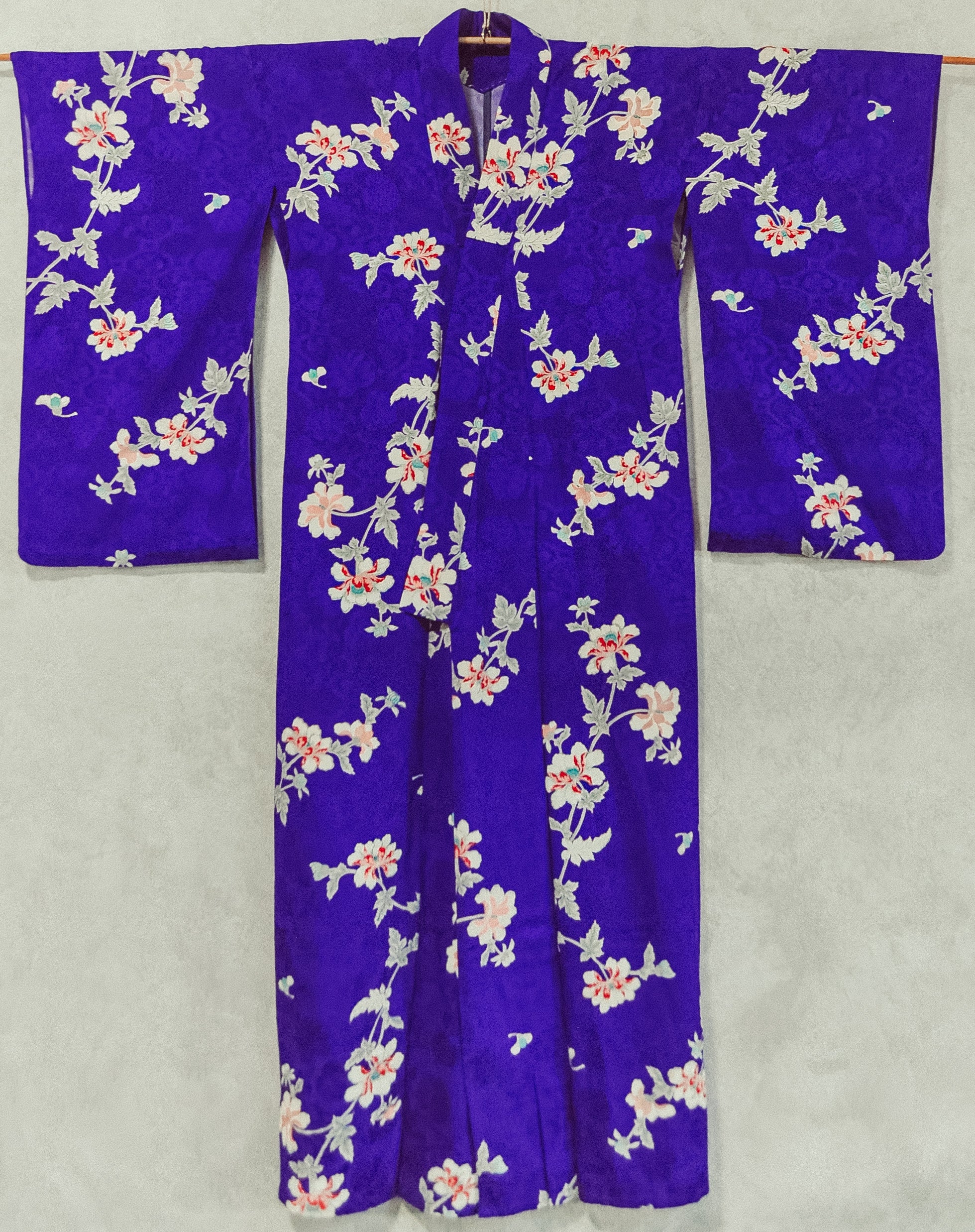 Shobu Iris Tree Peony Print Vintage Silk Tachibana pattern Jacquard Kimono