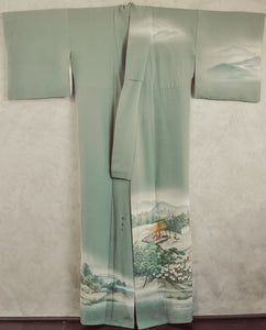 Once upon a time 80s Hand Painted Landscape Kimono Robe