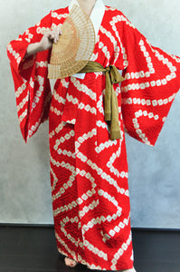 Wave Shibori Sayagata Manji Rinza Silk Antique Vintage Juban Kimono